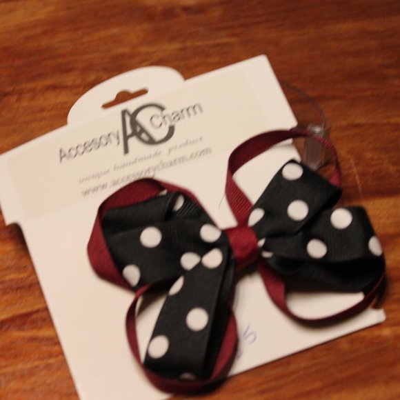 Red/blck white poka dots Hair Bow Accessory charm - Picture 1 of 1